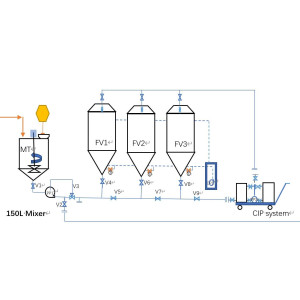 Temperature Controlled 3 x 150L Fermenter with Mixer in Skid