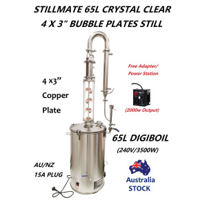 65L Crystal Clear 3" x 4 Plate Modular Pot/Reflux Still Free Power regulator