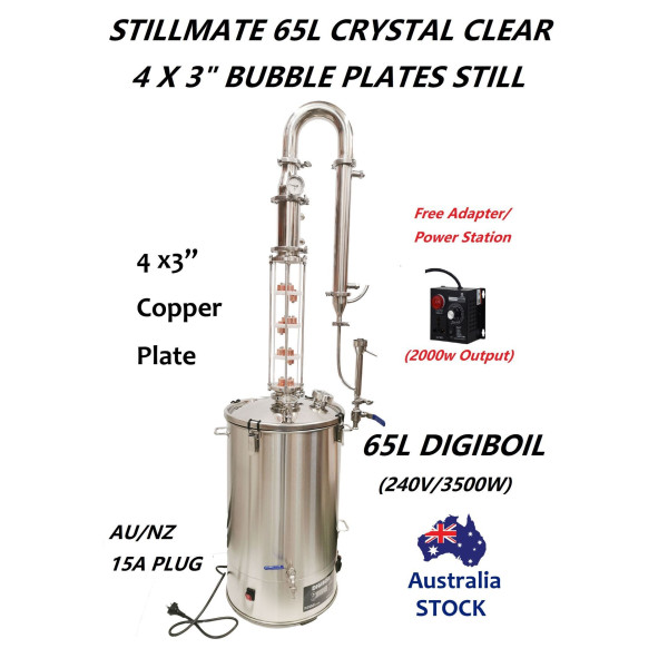 65L Crystal Clear 3" x 4 Plate Modular Pot/Reflux Still Free Power regulator