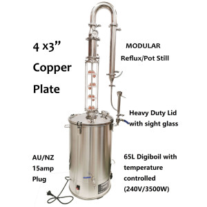 65L Crystal Clear 3" x 4 Plate Modular Pot/Reflux Still Free Power regulator