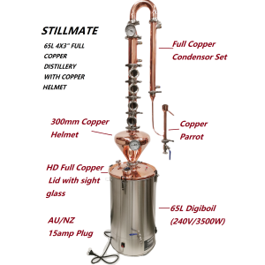65L Copper 3" x 4 Plate Colume Modular Micro Distillery with Helmet - Free Power station