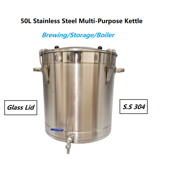 50L Stainless steel Kettle /Boiler with Tap & Glass lid