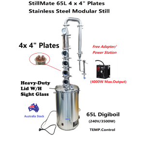 StillMate 65L SS 4" x 4 Plate Modular Micro Distillery -  Free Power station