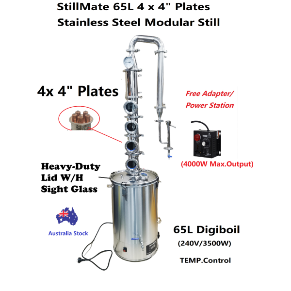 StillMate 65L SS 4" x 4 Plate Modular Micro Distillery -  Free Power station