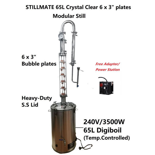 65L Crystal Clear 3" x 6 Plate Modular Pot/Reflux Still Free Power regulator