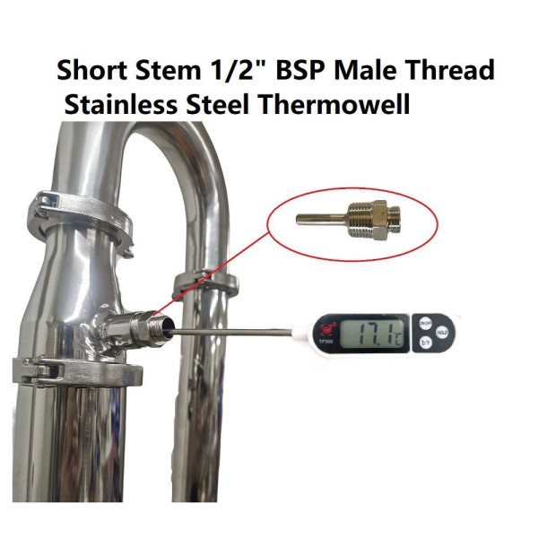 Short Stem 1/2" BSP Male Thread SS Thermowell