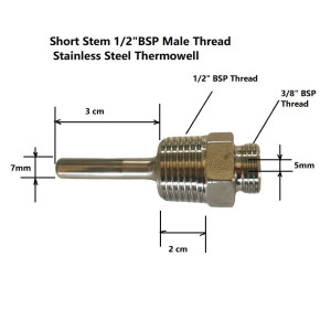 Short Stem 1/2" BSP Male Thread SS Thermowell