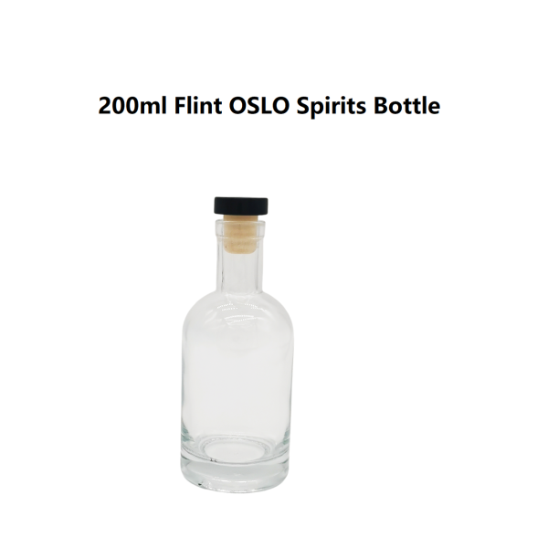 200Ml Flint OSLO Glass Spirits Bottle with Cork and shrinkage film