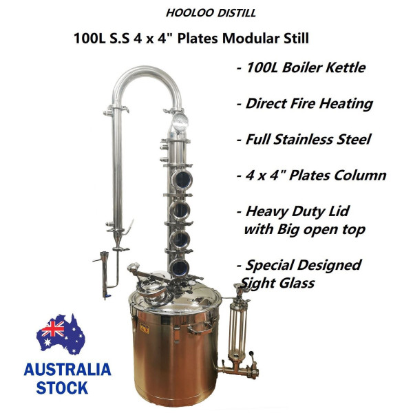 Hooloo 100L Direct fire Heating 4 x 4" Plates Stainles steel Still