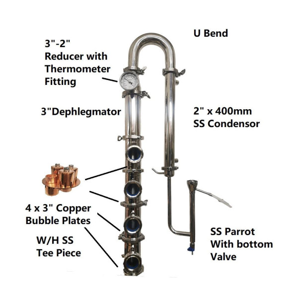 Stillmate SS 3" x 4 Plate Modular Spirits Still Column/Condensor