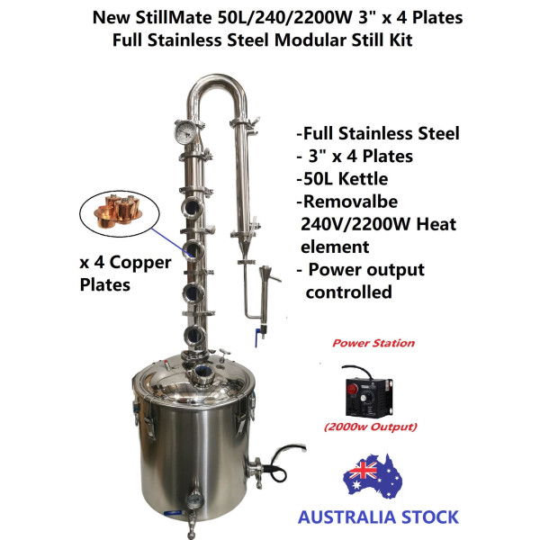 New Stillmate 240v/2400W/50L SS 3" x 4 Plate Modular  Still Power Controlled