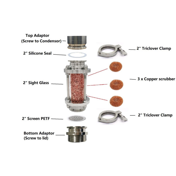 New Stainless steel 2“ Sight glass Extension Kit for Pure Distilling reflux Condensor