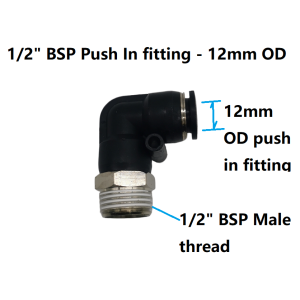 1/2" BSP(Male) - 12mm Push In Fitting - 90C Elbow