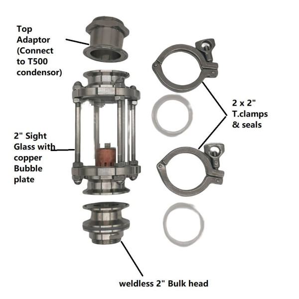 Up-graded 2“ Sight glass Extension Kit for Still Spirits T500 Condensor with bubble plate