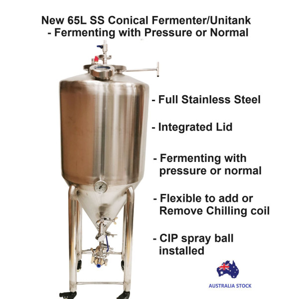 New 65L Stainless Steel Conical Fermenter with accessories bundle