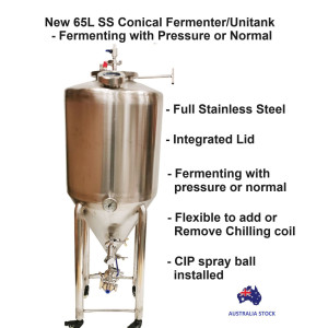 New 65L Stainless Steel Conical Fermenter Basic Setup