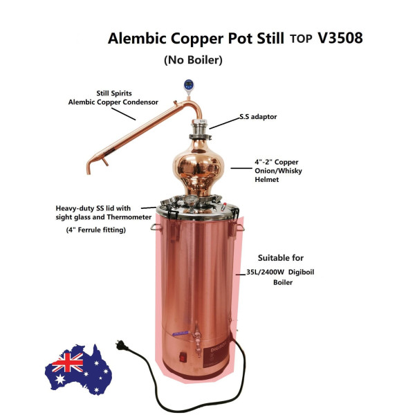 Alembic Distillation Lid/ Copper Onion & Condensor Kit (No Boiler)