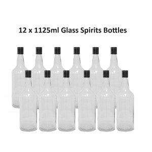 12x1125ML Clear Glass Spirits Bottles with Plastic caps