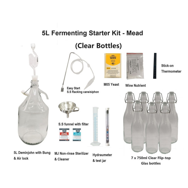 5L Brewing Fermenting Starter Kit - Mead- Clear Bottles