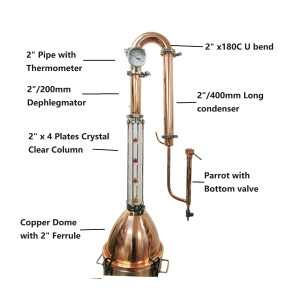 Stillmate 35L 2" x 4 Plates Crystal Clear Copper dome Condensor & Boiler Kit V3514 Full Kit