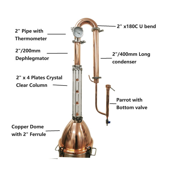 Stillmate 35L 2" x 4 Plates Crystal Clear Copper dome Condensor & Boiler Kit V3514 Full Kit