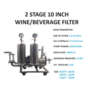 Full Stainless steel 2-Stage / 10 Inch Millipore Beverage Filter for Wine/Beverage