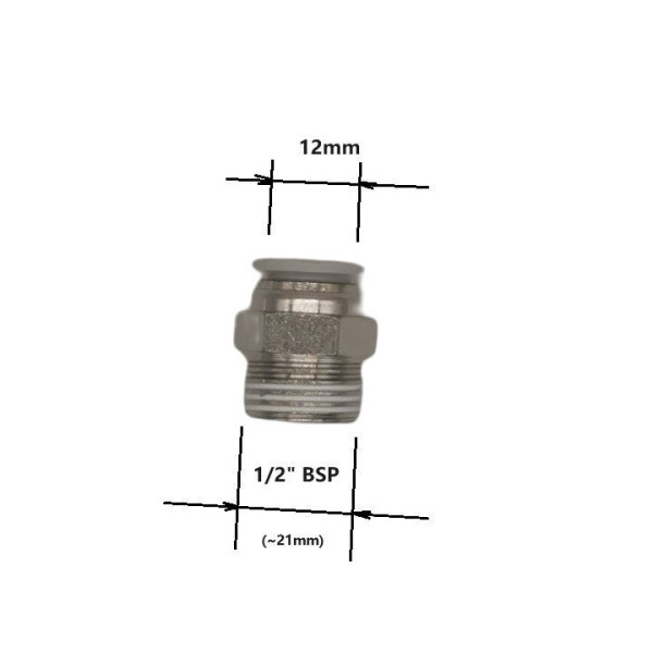 1/2" BSP(Male) - 12mm Push In Fitting - Straight