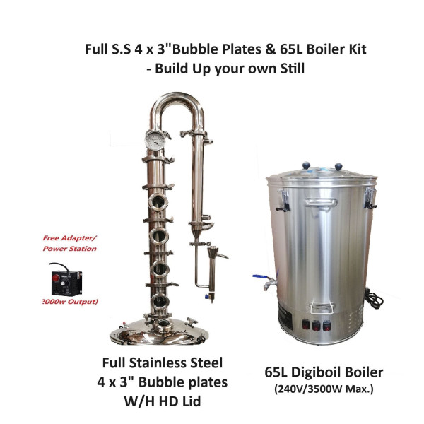 Full SS 3" x 4 Plate Column & 65L digiboil Boiler Kit- Build you own Stills