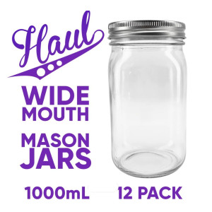 12 x 1000mL Wide Mouth Quart Mason Jars & Lids
