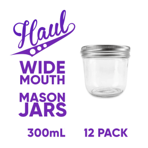 12 x 300mL Wide Mouth Mason Jars with Lids