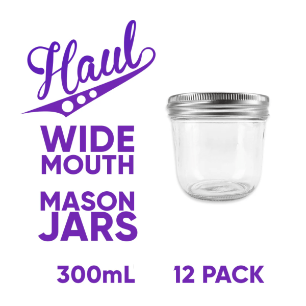 12 x 300mL Wide Mouth Mason Jars with Lids