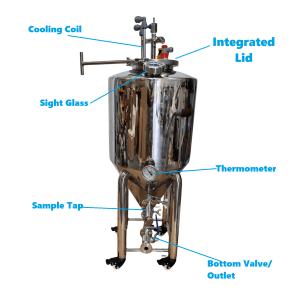 New Full Stainless Steel 34L Conical Fermenter with Cooling coill and accessories bundle