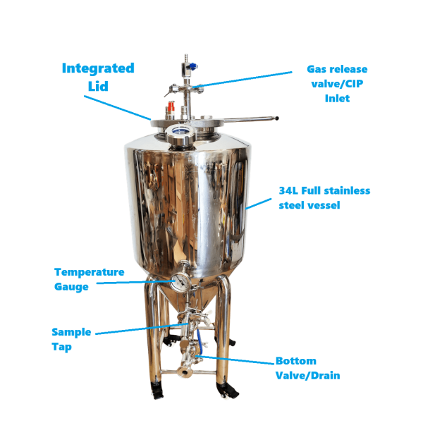 New Full Stainless Steel 34L Conical Fermenter (Basic Setup)