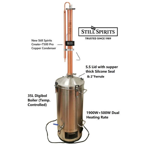 New Still Spirits Creat+T500 Pro Copper Condenser Distillery Kit -35L Digiboil Boiler