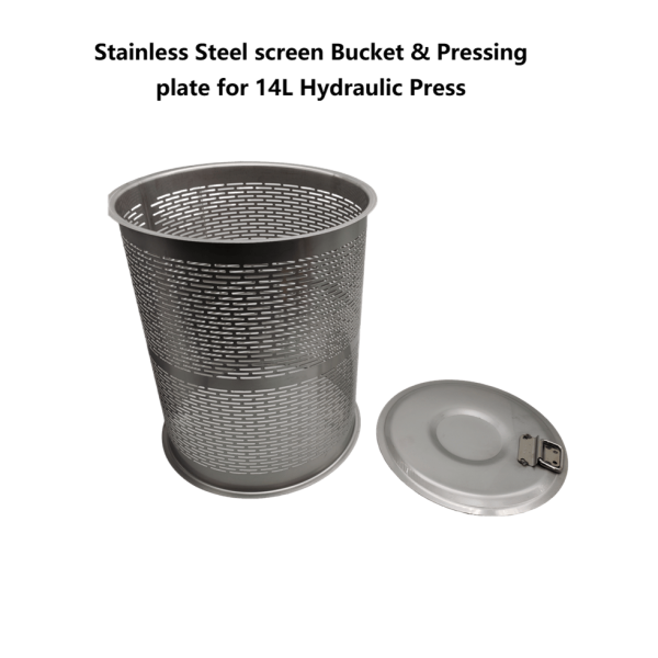 Spare Stainless Steel screen Bucket for Heavy Duty 14L Hydraulic Press & pressing plate
