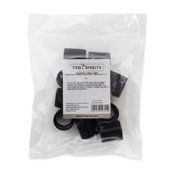 Still Spirits Threaded Plastic Spirit Caps, Black x 10