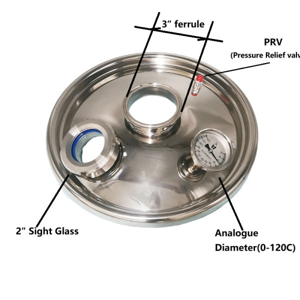 Heavy duty Stainless Steel Lid for 35L Digi boiler with 3" Ferrule and  sight glass
